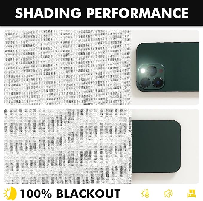 MIULEE 100% Blackout Linen Curtains for Bedroom, Heathered White Solid Luxury Decor Thermal Insulation Room Darkening Drapes for Living Room Nursery Back Tab Rod Pocket 42 x 96 Inches, 2 Panels