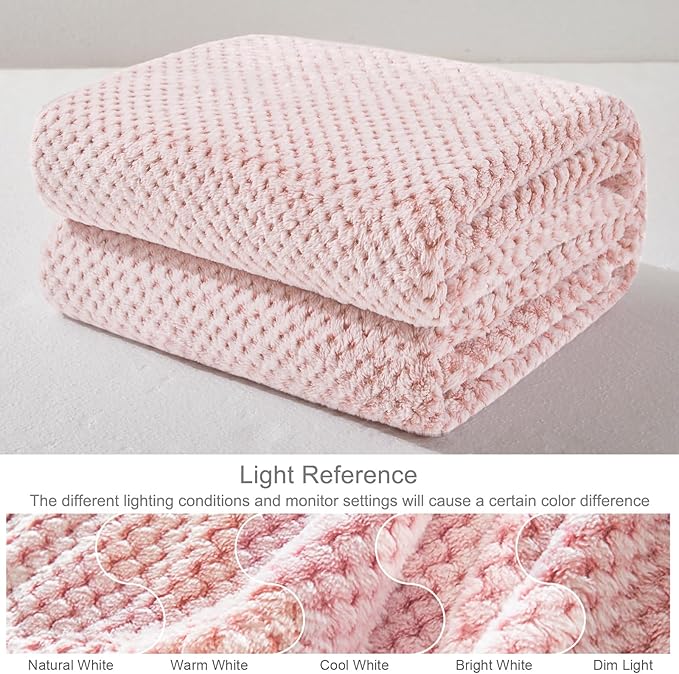 Exclusivo Mezcla Fleece Throw Blanket Extra Large, Super Soft and Warm Blankets for Couch, Sofa and Bed Waffle Textured, Cozy, Fuzzy and Lightweight (Heather Dusty Pink, 50x70 Inches)