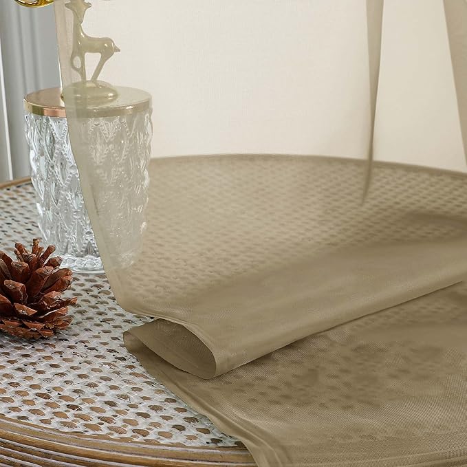 OWENIE Extra Long Taupe Sheer Curtains 96 Inches Long 2 Panels Set, Soft Lightweight Airy Voile Sheer Curtain for Bedroom Living Room, Rod Pocket Solid Color Farmhouse Curtains, 59" Wx96 L Inch