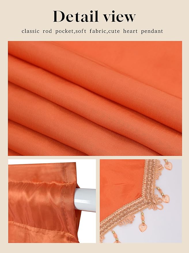Molaxhome Swag Curtain 51 inch Length Rod Pocket Scalloped Curtain Valance Sheer Lace Panels with Hanging Crystal Beads for Kitchen Bedroom Window Treatments Drape Decor 1pc (Cloth Orange, 51Wx23L)