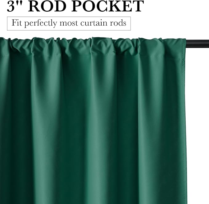 RYB HOME 100% Blackout Basement Curtains 36 inches Long, Heat & UV Blocking Total Room Darkening Noise Reducing Curtains for Bathroom RV Campers, Dark Green, 2 Panels Set