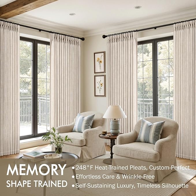 MIULEE Pinch Pleated Thick Linen Curtains 108 Inches Length 2 Panels for Living Room Bedroom, Extra Long Pinch Pleat Drapes Back Tab Light Filtering Cream Ivory Foor to Ceiling Curtains with Hooks