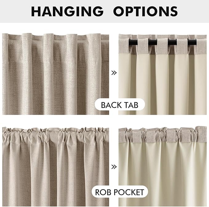 MIULEE 100% Blackout Linen Curtains for Bedroom, Taupe Solid Luxury Decor Thermal Insulation Room Darkening Drapes for Living Room Nursery Back Tab Rod Pocket 42 x 72 Inches, 2 Panels