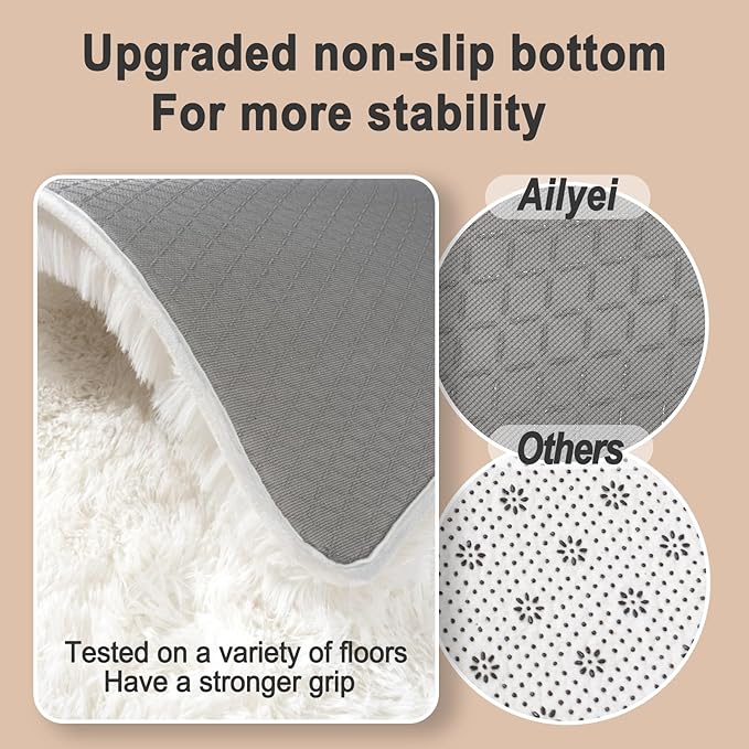 Ultra Soft Runner Rugs for Bedroom Hallways with Upgraded Non-Slip Rubber Backing & Thick Memory Sponge, 2x8 Feet Fluffy Shag Throw Area Rug for Bedside Dorm Cream