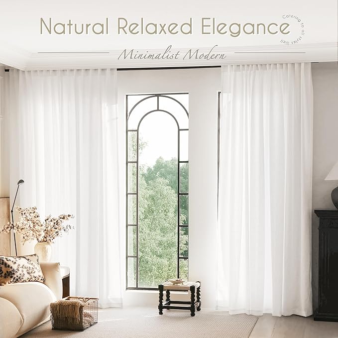 White Curtains 94 inches Long 2 Panels Back Tab Light Filtering Cotton Textured Curtain Modern Farmhouse Coastal Decor Off White Linen Drapes 94 inch Length for Patio Sliding Door Office Bedroom