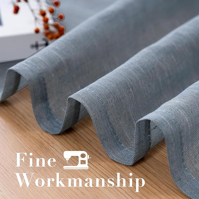 H.VERSAILTEX Linen Curtains Nickel Grommet Natural Linen Semi-Sheer Curtains 2 Panels Privacy Added Premium Soft Rich Material Drapes for Bedroom/Living Room - 52x54 - Inch - Denim