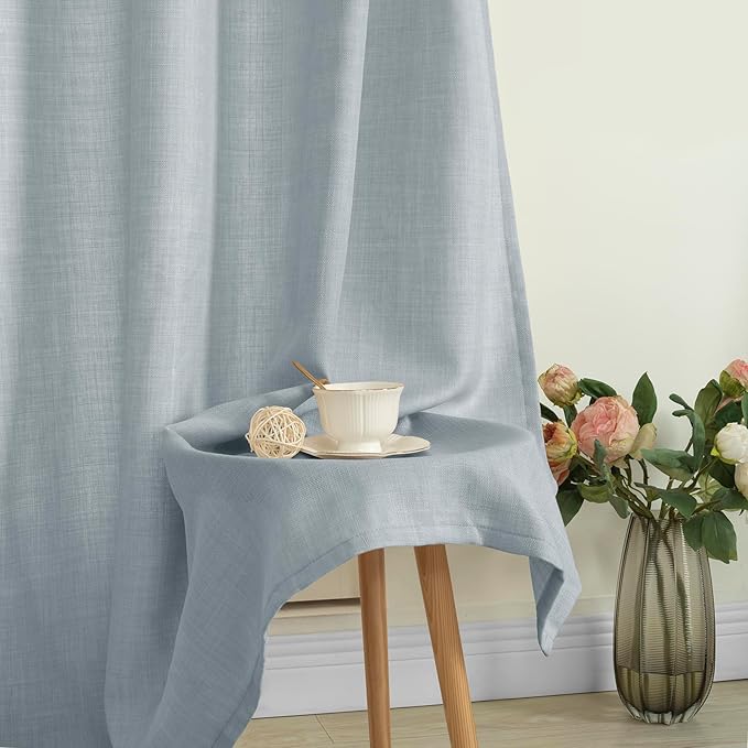 LAMIT 72 inch Linen Curtains for Living Room, Grommet Thick Linen Textured Privacy Drapes Light Filtering Window Treatments Curtains for Bedroom, Set of 2 Panels (52 x 72 Inch, Haze Blue)
