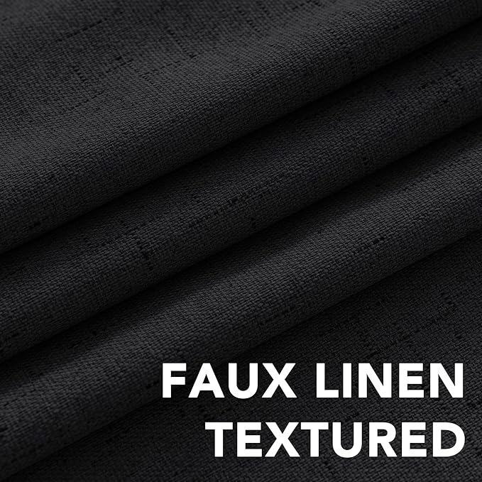 H.VERSAILTEX Linen Blackout Curtains 108 Inches Long 100% Blackout Thermal Insulated Textured Linen Look Curtain Draperies Anti-Rust Grommet, Energy Saving with White Liner, 2 Panels, Black