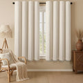 Boho Blackout Curtains 63 Inches Long Beige Linen Blend 2 Panels with Tassels and Cotton Embroidery, Farmhouse Vintage Rustic Rod Pocket Drapes for Living Room or Bedroom
