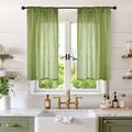 BGment Short Linen Semi Sheer Curtains 40 Inch Length for Kitchen Cafe Window - Small Green Drapes Light Filtering with Rod Pocket for Front Door Bathroom, 2 Panels Set, 30 X 40 Inch