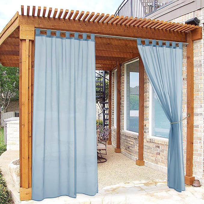 RYB HOME Outdoor Curtains Waterproof - Detachable Top Soft Durable Semi Sheer Curtain with 1 Rope, Indoor Outdoor Light Filtering Shadings for Wedding Pergola Patio, W 54" x L 108", 1Pc, Navy Blue