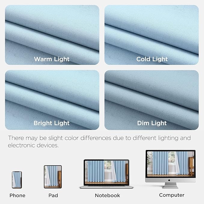 Joydeco Pleated Curtains for Living Room Bedroom, Linen Drapes 90 inch Length 2 Panels Set, Blackout Thermal Insulated Curtain(Chambray Blue,40'' Wx90'' L)
