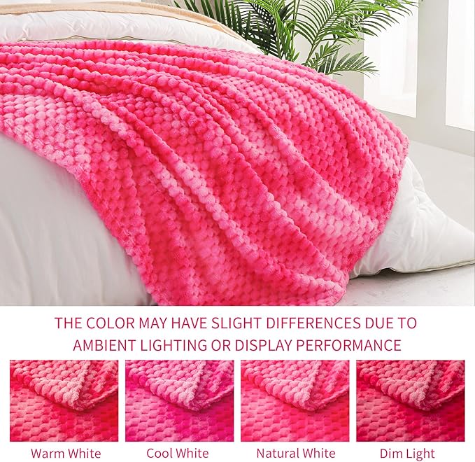 Exclusivo Mezcla Fleece Twin Blanket for Bed, Extra Large Fuzzy Tie-dye Hot Pink Bed Blankets, Soft Cozy Plush Sofa Throws for All Seasons, 90x66 Inches