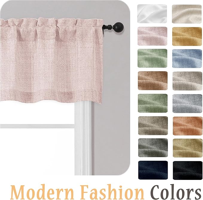 OWENIE Blush Pink Valances for Windows 1 Pcs, Light Filtering Textured Farmhouse Short Small Valance Curtains for Bathroom Basement Living Room Bedroom, Rod Pocket Half Curtains Over Sink, 52" Wx14 L