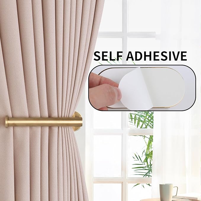Groleca Adhesive Curtain Holdbacks - 4 Pack No Drill Tie Backs Hooks for Drapes, Damage-Free Wall Mounted Curtain Holders with Strong Adhesive (4, Gold)