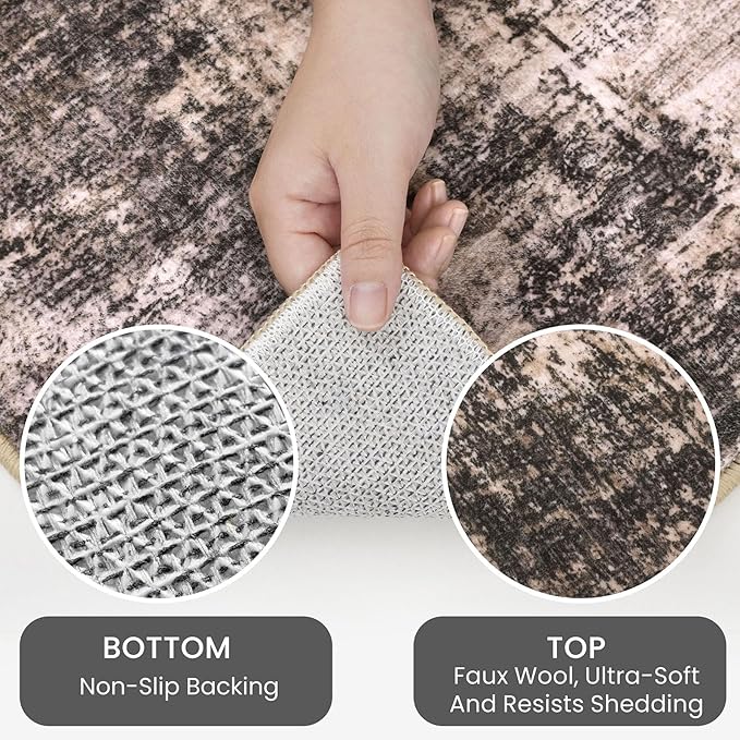 IOHOUZE Abstract Runner Rug 3x8 Ft Washable Runners for Hallways, Non Slip Kitchen Runner Printed Faux Wool Entryway Runner Indoor, Modern Abstract Floor Carpet for Hall Bedroom, Brown/Rust