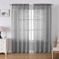 Lecloud Leia Charcoal Grey Sheer Curtains 72 Inches Long 2 Panels, Jacquard Texture Leaves Voile Curtain Balance Light & Privacy, Dual Rod Pockets Drapes for Living Room Bedroom, Each 42" W x 72" L