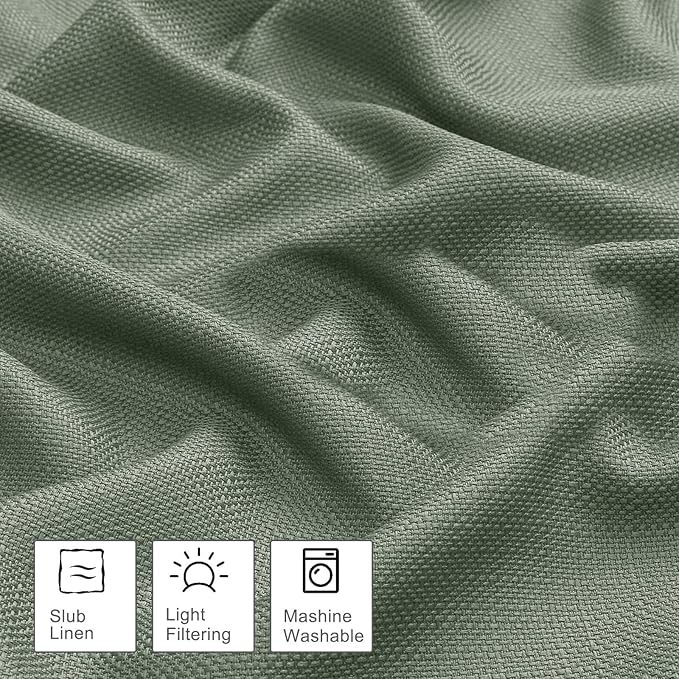OWENIE Bob Valance Curtains 18 Inch Length 1 Piece, Faux Linen Slub Solid Green Kitchen Valance for Bedroom Living Room, Farmhouse Soft Airy Rod Pocket Small Window Curtain, Each 60Wx18L Inch
