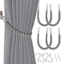 NICEEC 4 Pack Natural Cotton Rope Curtain Tiebacks Elegant Boho Style Decorative Drape Tie Backs Soft Hand-Woven Rope Curtain Holdbacks with Metal Hook for Home & Office Drapery (Gradient Grey)