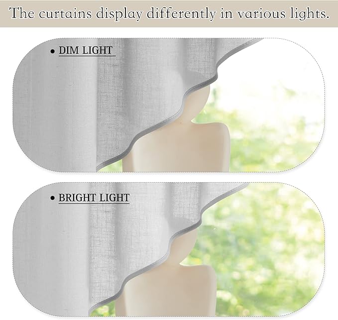 RYB HOME Half Window Swag Curtains, Linen Texture Wave Fabric Semi Sheer Valance for Light Filtering Country Curtains Privacy Room Decor, 36 x 63 inches Long, 2 Panels, Dove Grey