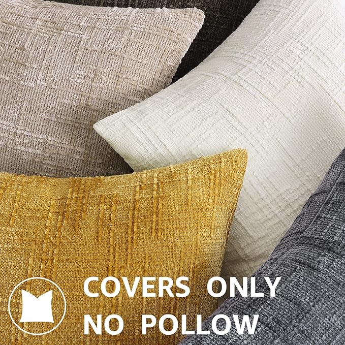 decorUhome Summer Cream White Chenille Throw Pillow Covers 20x20 Set of 2 Textured Soft Cozy Slubby Couch Pillow Covers Modern Farmhouse Boho Decorative Pillow Cases for Bed Sofa Living Room