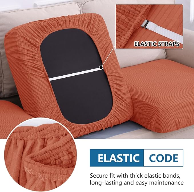 hyha Waterproof Couch Cushion Covers for Pets, Non Slip Sofa Seat Cover for Dogs Washable, Soft Thick Stretch Jacquard Fabric, Sofa Slipcovers with Elastic Bottom (1 Piece for Medium, Rust)