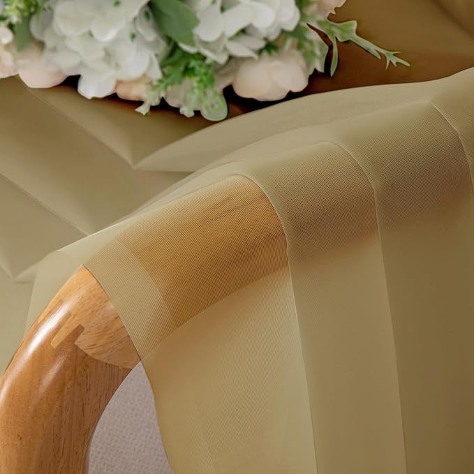 Simplebrand Gold Sheer Curtains 84 Inches Long, Light Filtering Rod Pocket Solid Color Window Sheer Curtain Panels, Elegant Curtains & Drapes for Living Room, Bedroom 2 Panels, 59" W x 84" L