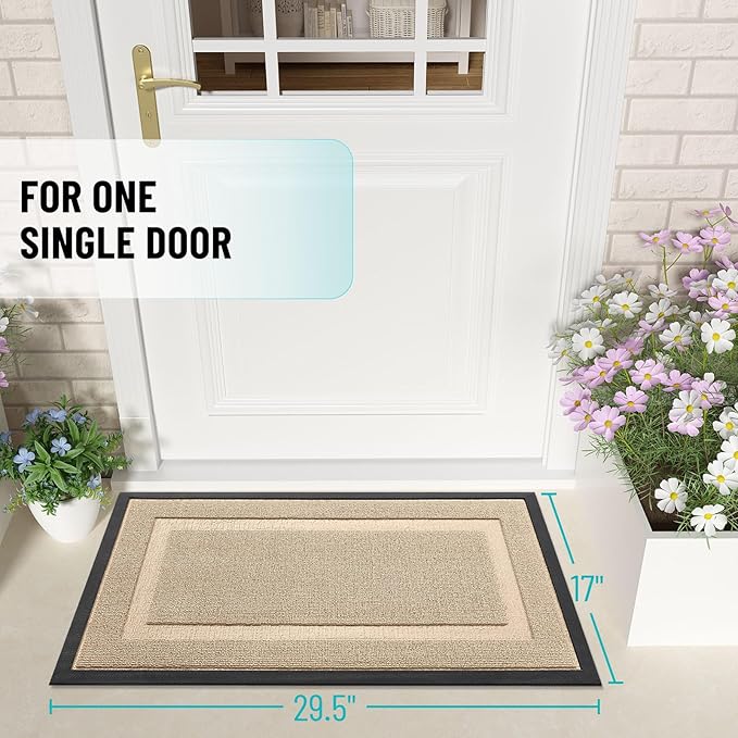 OLANLY Front Door Mat Indoor Outdoor Entrance, Waterproof All-Season, All-Weather Doormat, Sturdy Natural Rubber, Low Profile, Easy Clean Patio Porch Entryway Mat, 59x23, Off-White