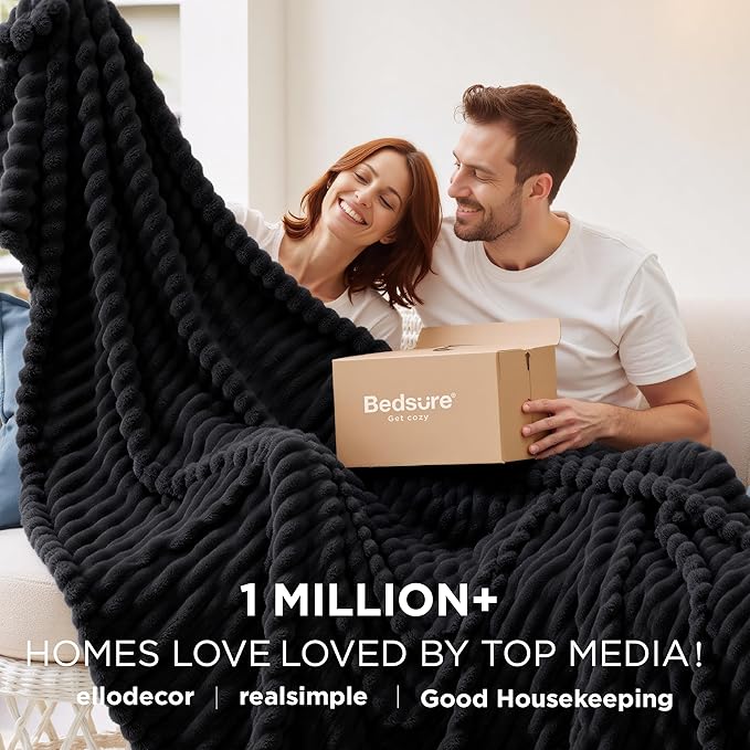 Bedsure GentleSoft King Size Blanket for Bed - Cozy Soft Blankets for Women, Cute Large Fleece Throws for Girls, Black, 108x90 Inches