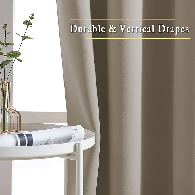 NICETOWN Taupe Window Treatments 66 inch Length 2 Panels Set, Grommet Blackout Room Darkening Thermal Curtains Sound Reducing for Bedroom/Kid Room, W66 x L66