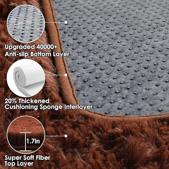 ONASAR Brown Rugs for Living Room Bedroom, 5x8 Fluffy Bedside Area Rug, Soft Plush Shaggy Indoor Floor Carpet for Nursery Kids Girls Boys Teen Dorm Home Office Decor Aesthetic