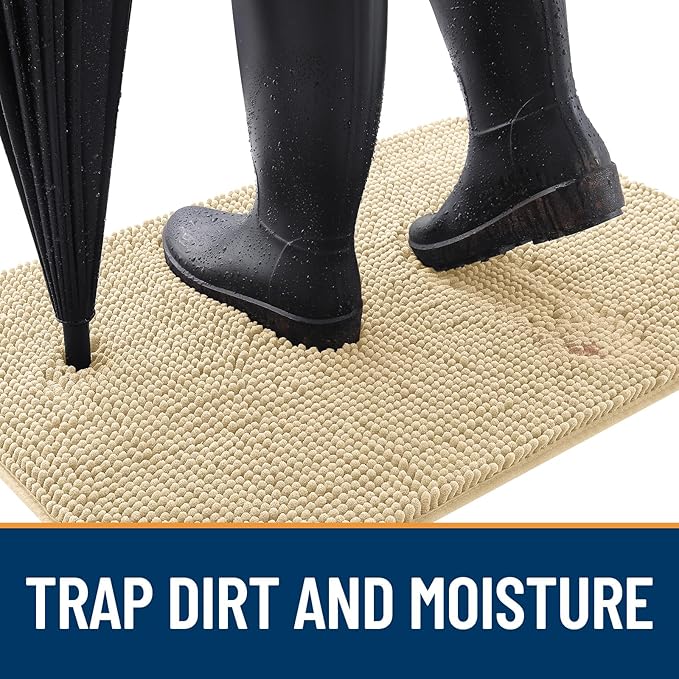 OLANLY Dog Door Mat for Muddy Paws 47x32, Absorbs Moisture and Dirt, Absorbent Non-Slip Washable Doormat, Quick Dry Chenille Mud Mat for Dogs, Entry Indoor Entryway Carpet for Inside Floor, Sand