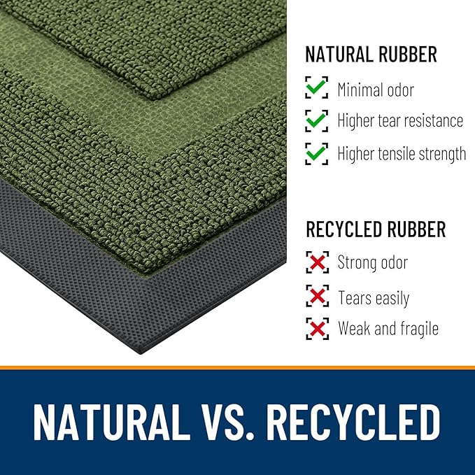 OLANLY Front Door Mat Indoor Outdoor Entrance, Waterproof All-Season, All-Weather Doormat, Sturdy Natural Rubber, Low Profile, Easy Clean Patio Porch Entryway Mat, 33x21, Classic Green