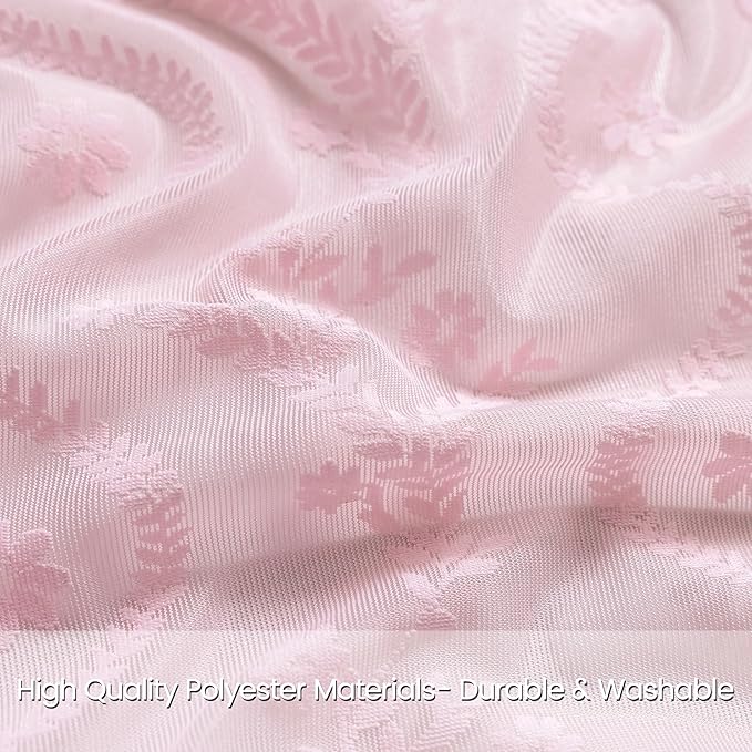 WAZZIO Boho Lace Curtains 63 Inch 2 Panels -Sheer Panel Drape Floral Pattern & Tassel Light Filtering Privacy for Bedroom Dining Living Room,Princess Pink Girl Bedroom Decor,Pale Pink,W52 x 63L