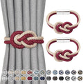 NICEEC 2 Pack Mini Magnetic Curtain Tiebacks Nordic Simple Style Drape Tie Backs Elegant Hand Weave Rope Knot Decorative Curtain Holdbacks for Home & Office Thin Window Drapery (Wine Red & Beige)