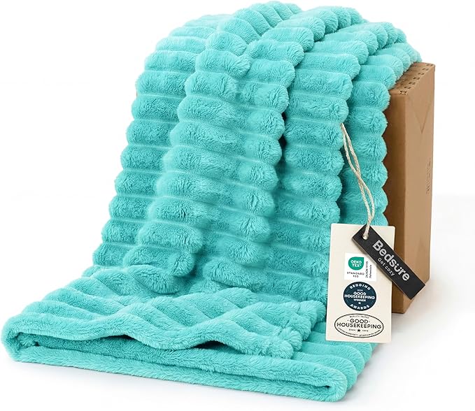 Bedsure GentleSoft Blue Throw Blanket for Couch - Cozy Soft Blankets for Women, Cute Small Fleece Throws for Girls, Birthday Gifts for Women Decor Gifts for Mom, Blue Fog, 50x70 Inches