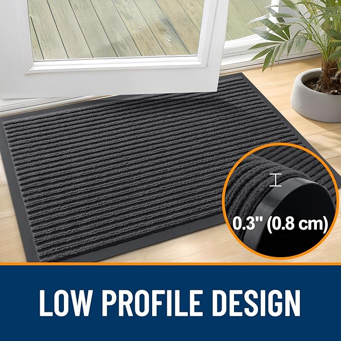 OLANLY Front Door Mat Indoor Outdoor Entrance, 2-Pack 59 x 23 Inch, Waterproof Heavy Duty Doormat, Fade Resistant, Low Profile, Easy Clean Patio Porch Welcome Floor Mats for Entry, Charcoal Grey