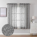 Lecloud Leia Clip Textured Charcoal Grey Sheer Curtains 63 Inch Length 2 Panels, Light Filtering Jacquard Leaf Voile Gray Curtain with Dual Rod Pockets, Kitchen/Bedroom/Living Room Drapes, 38W x 63L