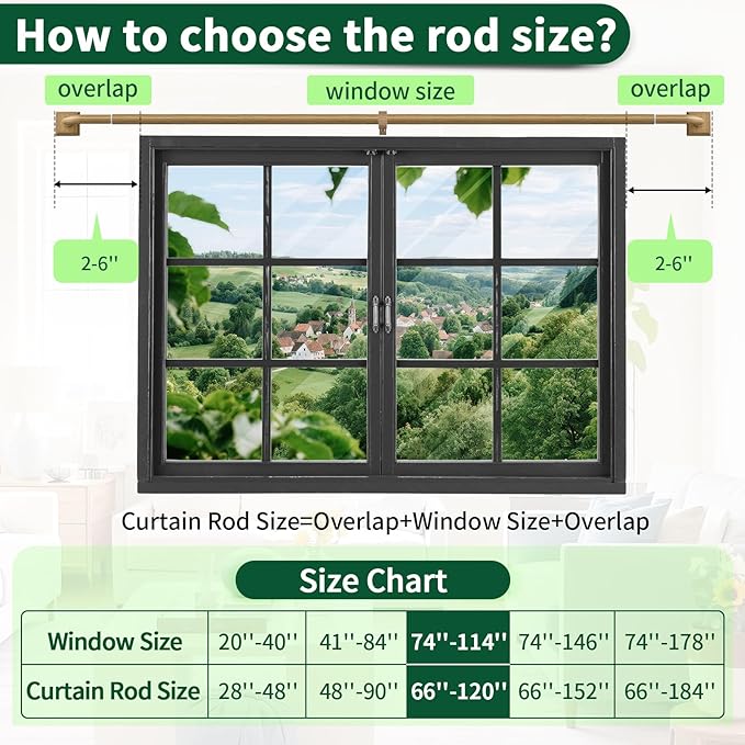 Boho Wood Grain Curtain Rods for Windows 66-120Inch(5.5-10ft) Heavy Duty Wrap Around Blackout Curtain Rods, Adjustable Room Darkening Drapery Rod for Bedroom, Living Room & Outdoor, Stainless Steel