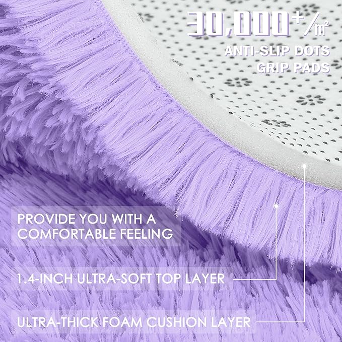 OLANLY 2x5 Machine Washable Runner Rugs for Hallway, Soft Fluffy Shaggy Bedside Rugs for Bedroom, Living Room, Indoor Floor Carpet for Kids Girl Boy, Nursery Rooms, Home Decor Aesthetic, Light Purple