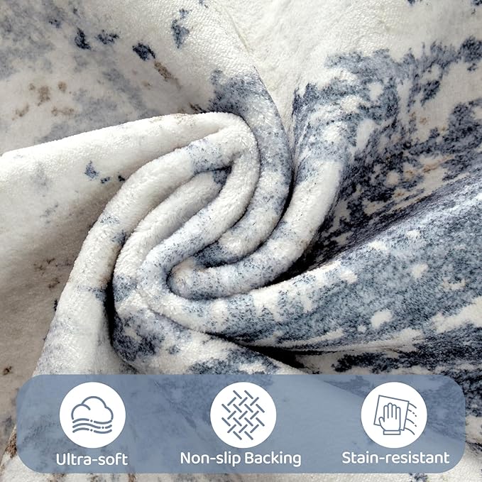 UERMEI 5x7 Area Rug Living Room Rugs Thickened - Washable Neutral Modern Abstract Soft Rug Indoor Floor No Slip Rug Carpet for Bedroom Under Dining Table Home Office Decor - Denim Blue
