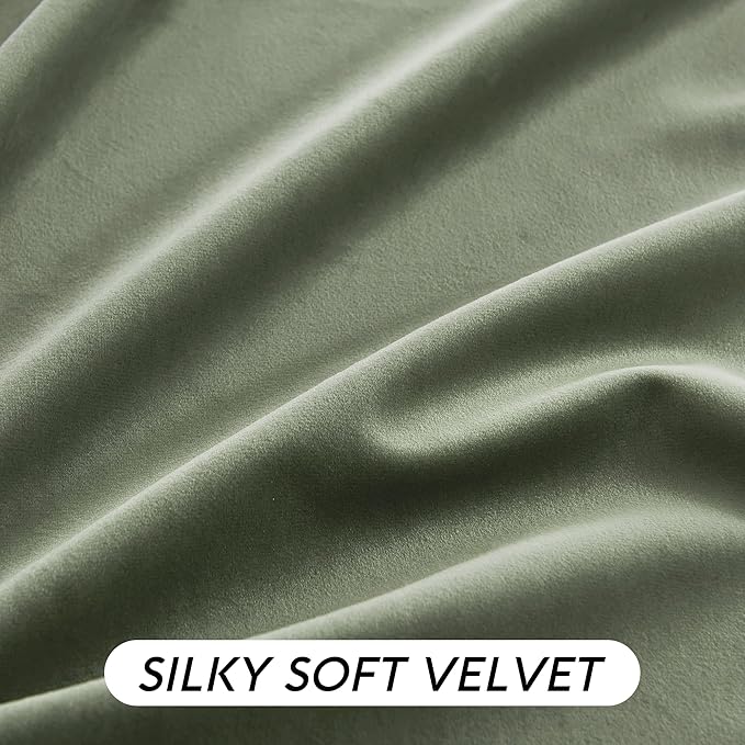 RYB HOME Sage Green Velvet Curtains 63 inches Length with Hook Tape, Thermal Insulated Privacy Protect Decorative Drapes for Bathroom Window, W 42 x L 63 inches, 2 Panels Set