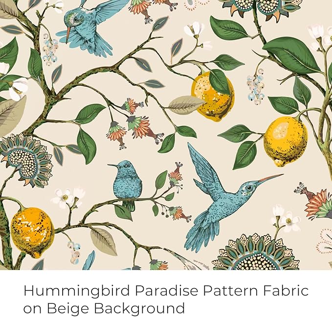 Topfinel Kitchen Curtains 45 Inch Length Beige Vintage Blackout Curtains for Cafe Kitchen Short Grommet Luxury Whimsical Floral Hummingbird Patterned 45 Inches Long for Living Room Bedroom