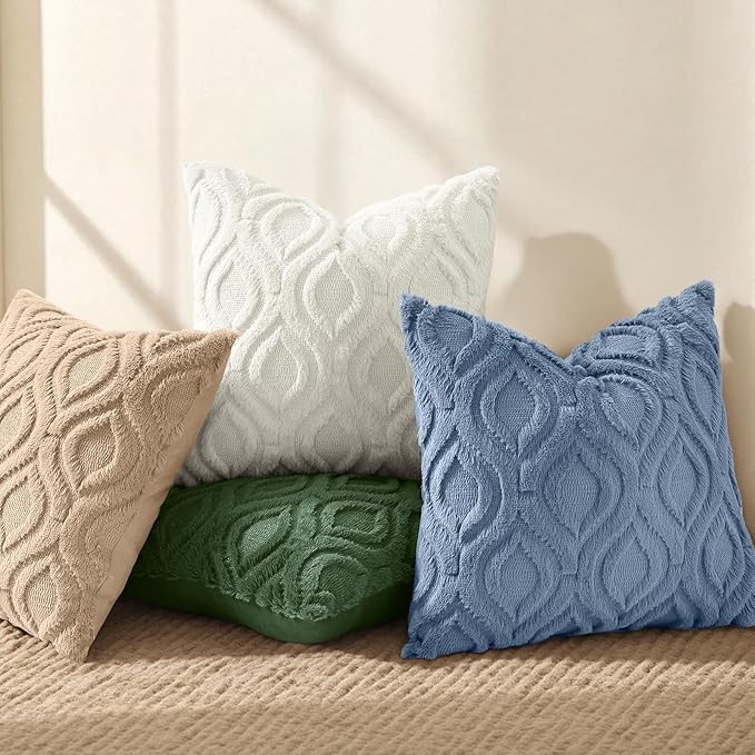 decorUhome Throw Pillow Covers 16x16 Inch Set of 2, Soft Plush Faux Wool Light Khaki Solid Couch Pillow Covers, Accent Farmhouse Neutral Square Pillow Cases for Sofa Bed Living Room