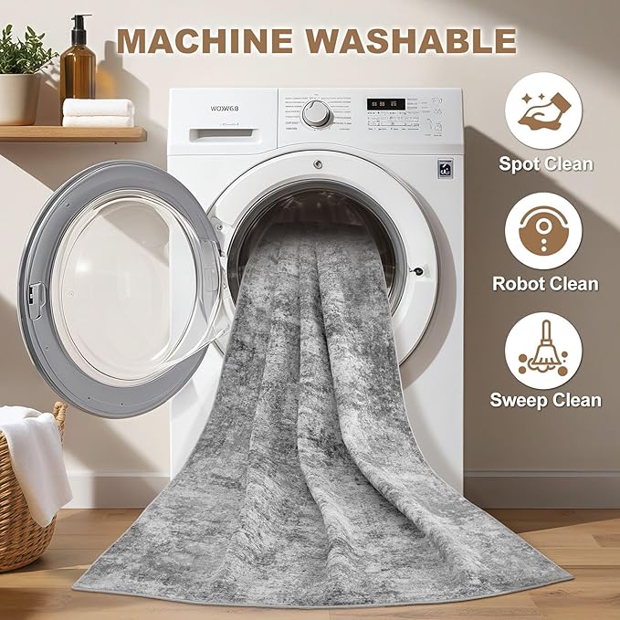 Nakagishi 10x14 Area Rugs Living Room: Washable Abstract Large Neutral Soft Rug Stain Resistant Modern Indoor Floor Non-Slip Carpet for Bedroom Nursery Kids Playroom Office Dining Room Dorm- Grey