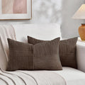 Fancy Homi 2 Packs Dark Brown Lumbar Decorative Throw Pillow Covers 14x22 Inch for Living Room Couch Bed, Rustic Farmhouse Boho Home Decor, Soft Striped Corduroy Rectangle Accent Cushion Case 35x55 cm