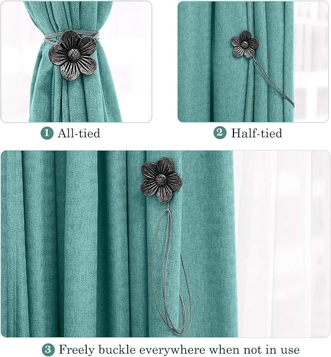 Lewondr Vintage Magnetic Curtain Tieback, 1 Pair Resin Flower Curtain Drapery Holdback Window Curtain Decorative Buckle Holder for Home Cafe Balcony - Ink