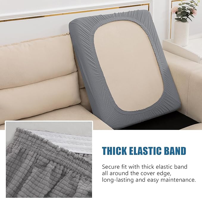 Water Repellent Couch Cushion Covers, High Stretch Sofa Cushion Slipcovers, Furniture Protector for Living Room, Washable Sofa Seat Slipcover, 1 Seater Settee (Chair Cushion, Light Gray)
