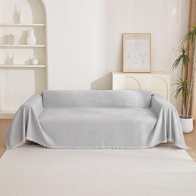 MYSKY HOME Sofa Cover for Dogs Washable for Sofa Boho Couch Cover, Cover for Sofa Couch Cover Blanket Thick Durable Sectional Couch Covers Furniture Protector, 71"x 150", Light Gery