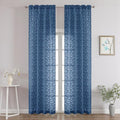 Chyhomenyc Dusty Blue Sheer Curtains 96 Inch Length 2 Panels Set, Light Filtering Tufted Textured Soft Airy Rod Pocket Gentle Leaf Window Treatment Drapes for Bedroom Living Room, 42" Wx96 L, 2PCS